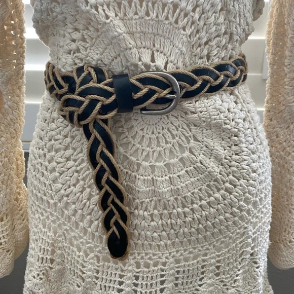 Accessories | Vintage Boho Genuine Leather Natural Raffia 